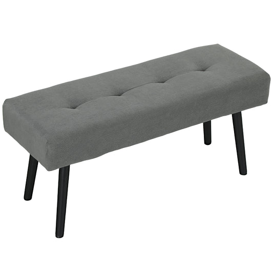 39" Upholstered Ottoman Bench, Corduroy Entryway Bedroom Bench with Padded Seat and Steel Legs for Bedroom, Grey