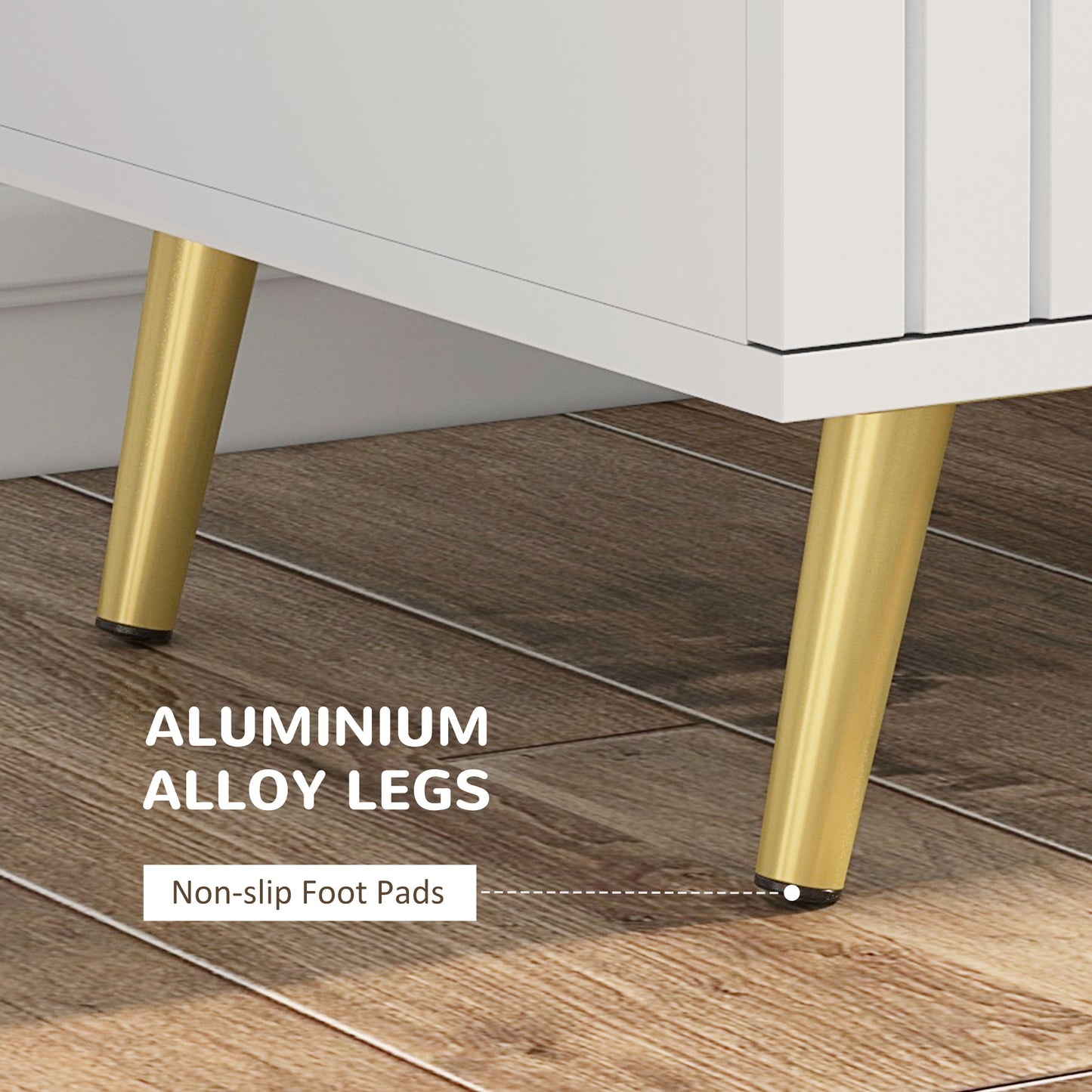 3 Drawer Cabinet, Drawer Chest for Bedroom, Chest of Drawers with Aluminium Legs and Gold Handles, White