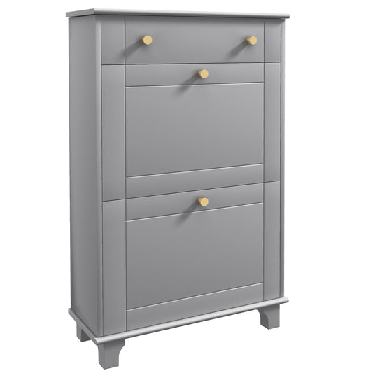 Slim Shoe Storage with 2 Flip Drawers and Adjustable Shelves Shoe Cabinet Organizer for 8 Pair, Grey