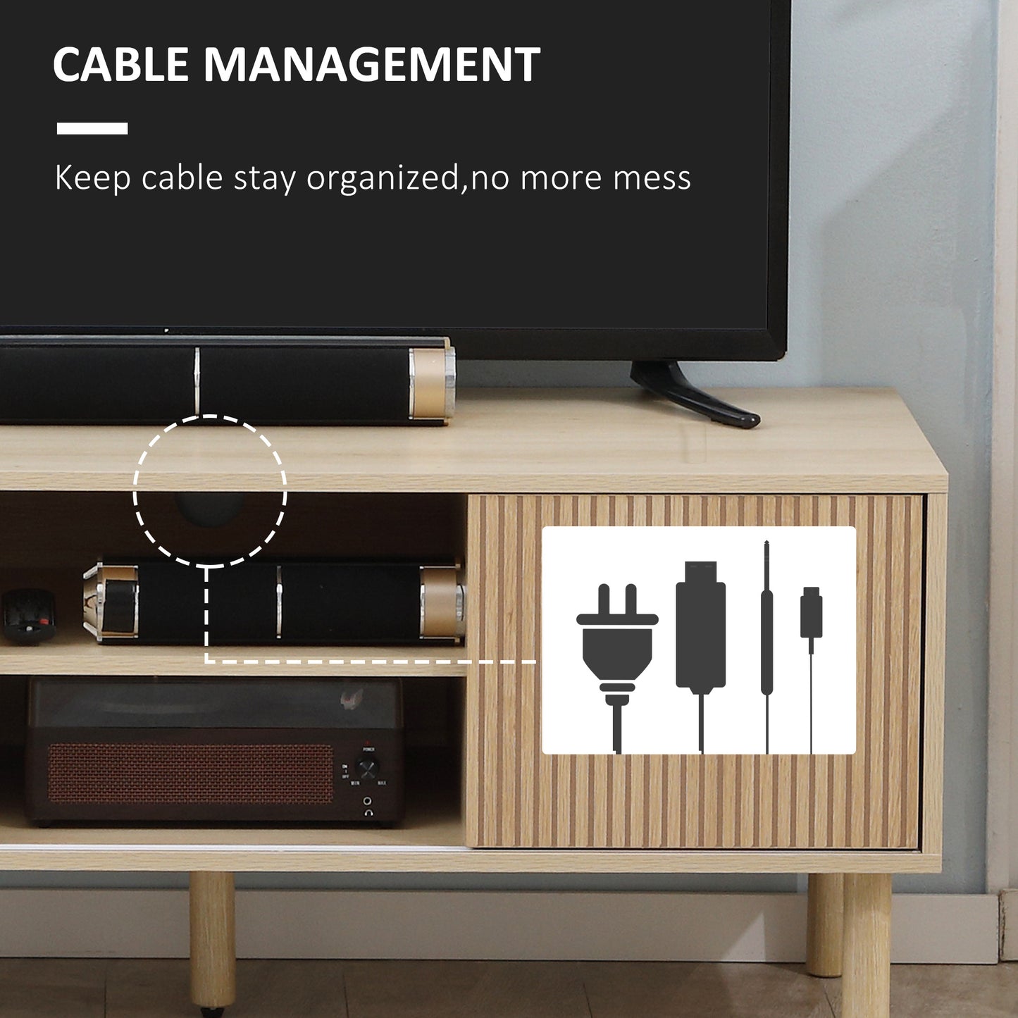 Modern TV Stand for TVs up to 50", TV Cabinet with Storage Shelves for Living Room, Natural