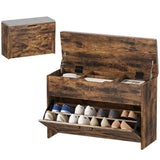 Shoe Storage Bench with Flip Drawer and Lift Top Storage, Entryway Bench with Seat Cushion for Hallway, Rustic Brown
