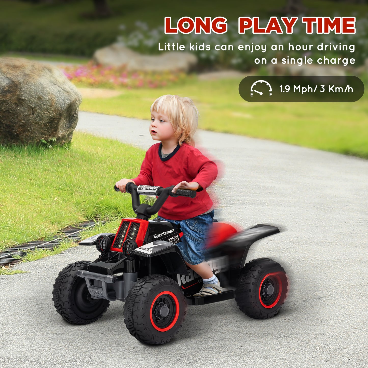Qaba 6V Kids ATV Quad, 4 Wheeler Battery Powered Electric Ride on Car w/ Lights, Forward Backward, Black