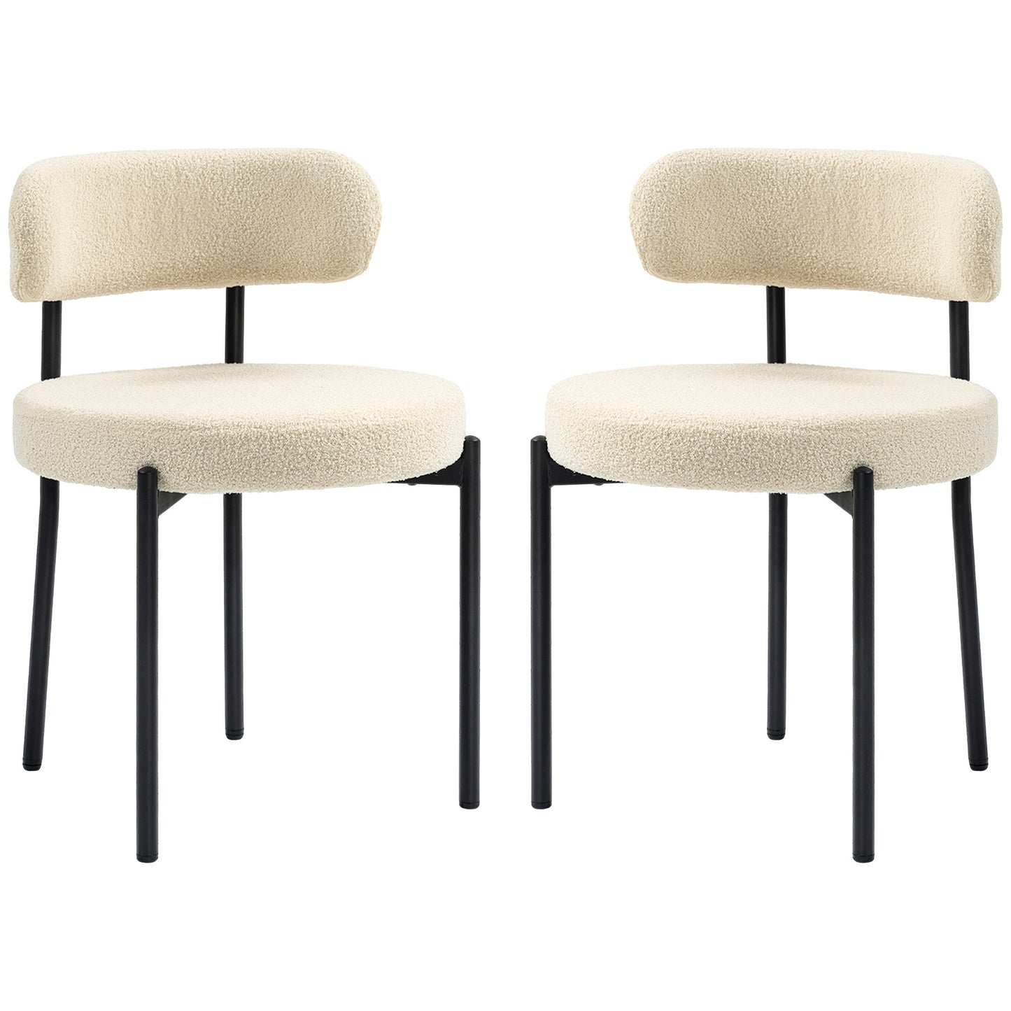 2 Pieces Kitchen Chairs, Modern Dining Chairs w/ Berber Fleece Upholstery and Steel Legs for Living Room, Beige
