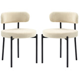 2 Pieces Kitchen Chairs, Modern Dining Chairs w/ Berber Fleece Upholstery and Steel Legs for Living Room, Beige