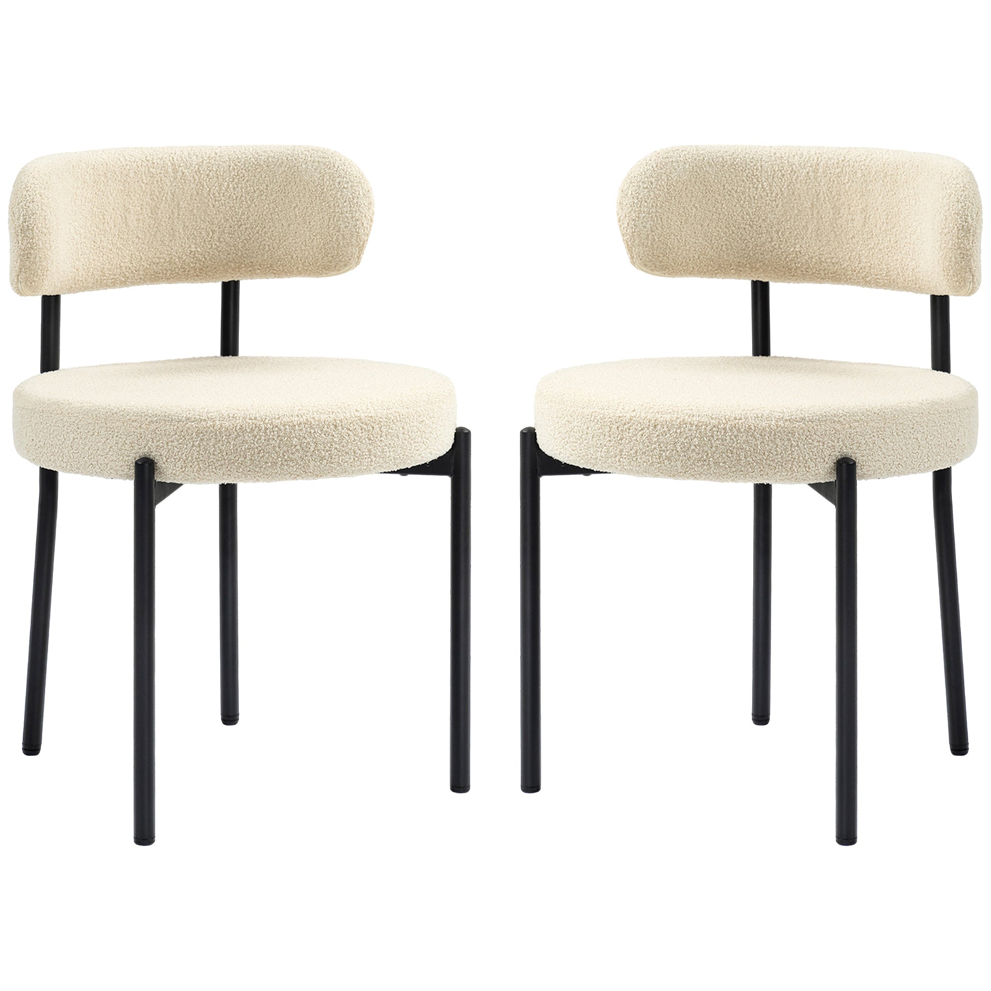 2 Pieces Kitchen Chairs, Modern Dining Chairs w/ Berber Fleece Upholstery and Steel Legs for Living Room, Beige