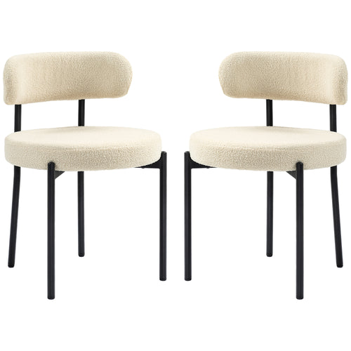 2 Pieces Kitchen Chairs, Modern Dining Chairs w/ Berber Fleece Upholstery and Steel Legs for Living Room, Beige