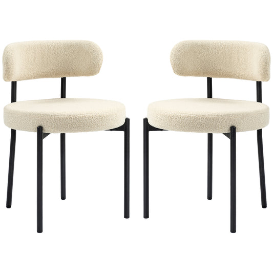 2 Pieces Kitchen Chairs, Modern Dining Chairs w/ Berber Fleece Upholstery and Steel Legs for Living Room, Beige
