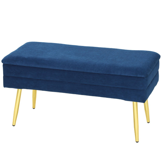 31" Storage Ottoman, Velvet End of Bed Bench with Steel Legs, Foot Stool with Storage for Bedroom, Living Room