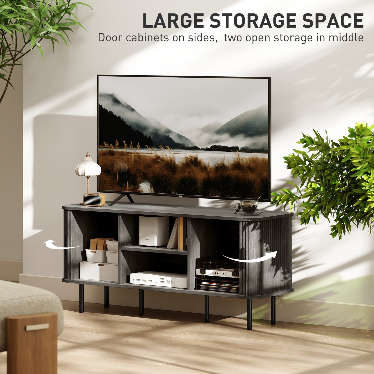 TV Stand Cabinet for TVs up to 55 Inches, TV Unit with Storage Shelves and Cabinets for Living Room, Grey