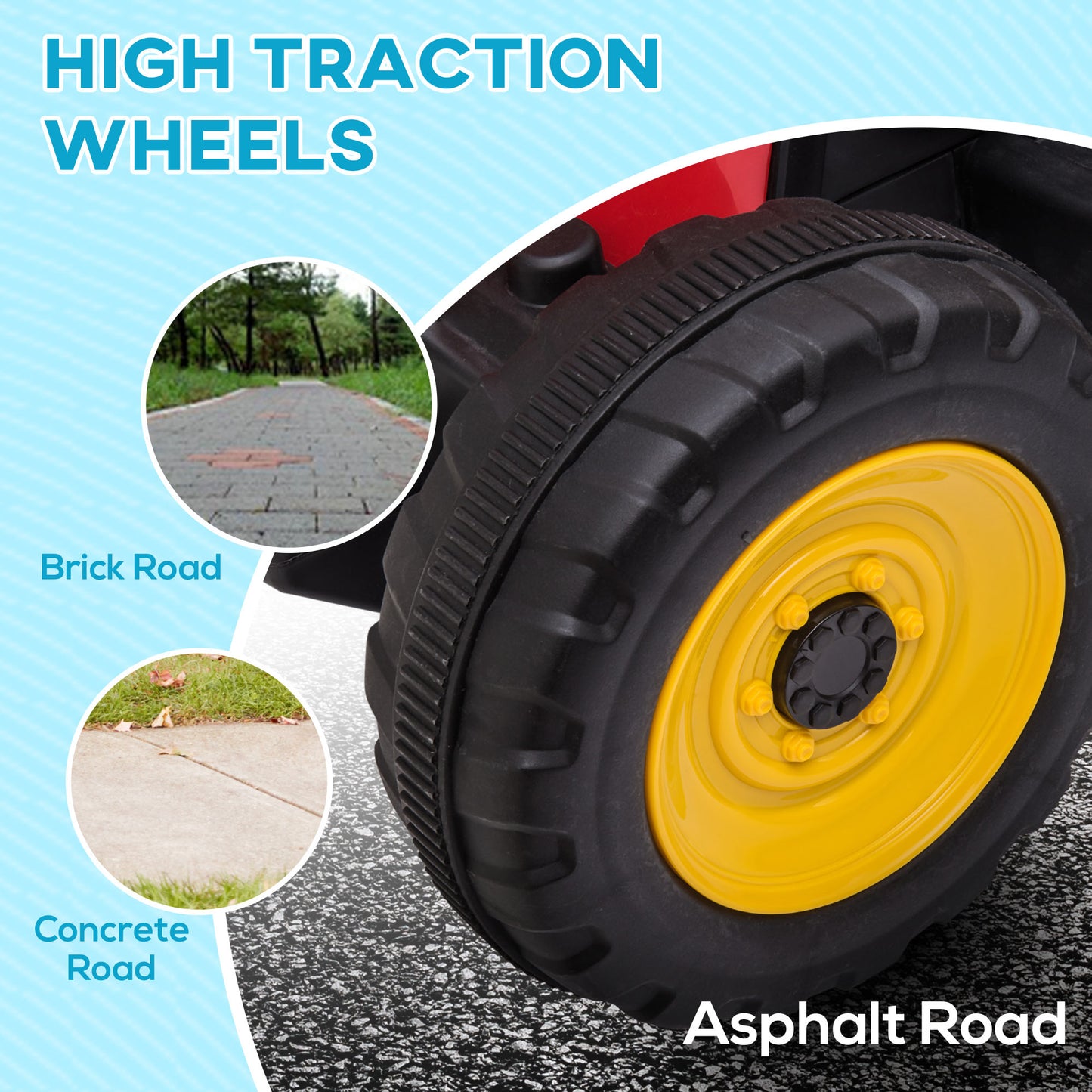 Aosom 12V Kids Ride on Tractor with Trailer, Remote Control, Music Start up Sound and Horn, USB, LED Lights, Red