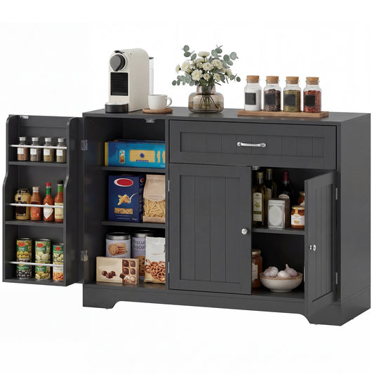 44" Modern Kitchen Storage Cabinet with Drawer, Adjustable Shelves, Small Kitchen Pantry with Door Racks, Black