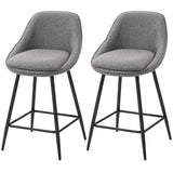 26" Counter Height Barstools Set of 2, Upholstered Swivel Bar Stools with Backrests and Armrests, Dark Grey