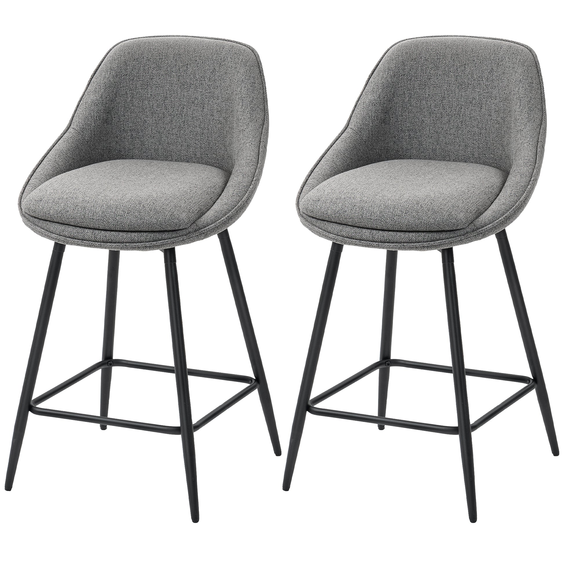 26" Counter Height Barstools Set of 2, Upholstered Swivel Bar Stools with Backrests and Armrests, Dark Grey