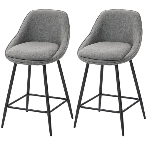 26" Counter Height Barstools Set of 2, Upholstered Swivel Bar Stools with Backrests and Armrests, Dark Grey