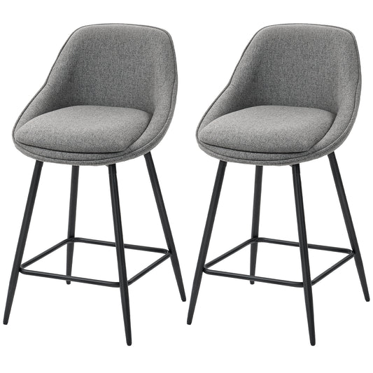 26" Counter Height Barstools Set of 2, Upholstered Swivel Bar Stools with Backrests and Armrests, Dark Grey