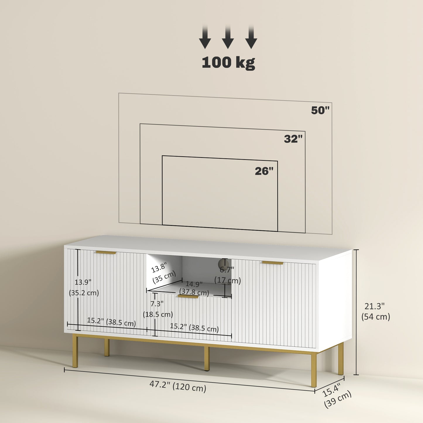 Modern TV Console for TVs up to 50 Inch, Entertainment Center with Smart RGB LED Lights and Soft Close Doors, White