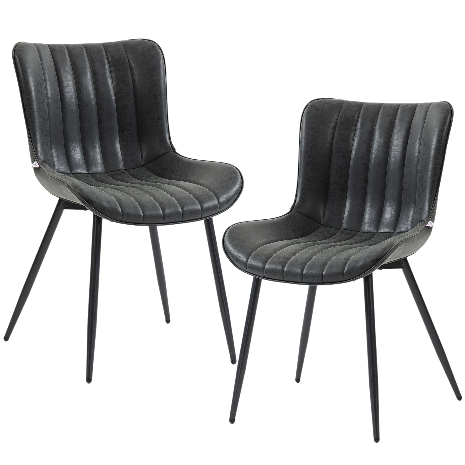 Dining Chairs Set of 2, PU Leather Upholstered Kitchen Chairs with Backrest and Steel Legs, Black