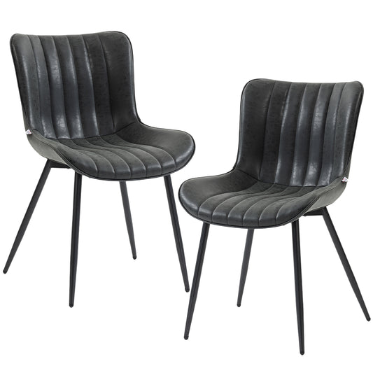 Dining Chairs Set of 2, PU Leather Upholstered Kitchen Chairs with Backrest and Steel Legs, Black