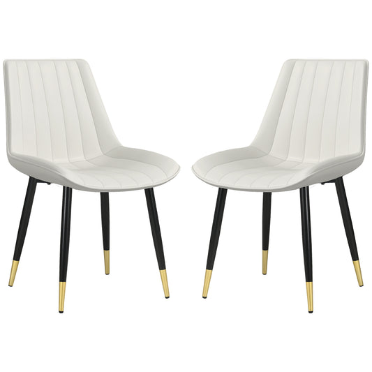 Dining Chairs Set of 2, Modern Kitchen Chair with PU Leather Upholstery and Steel Legs for Living Room, Bedroom, Cream