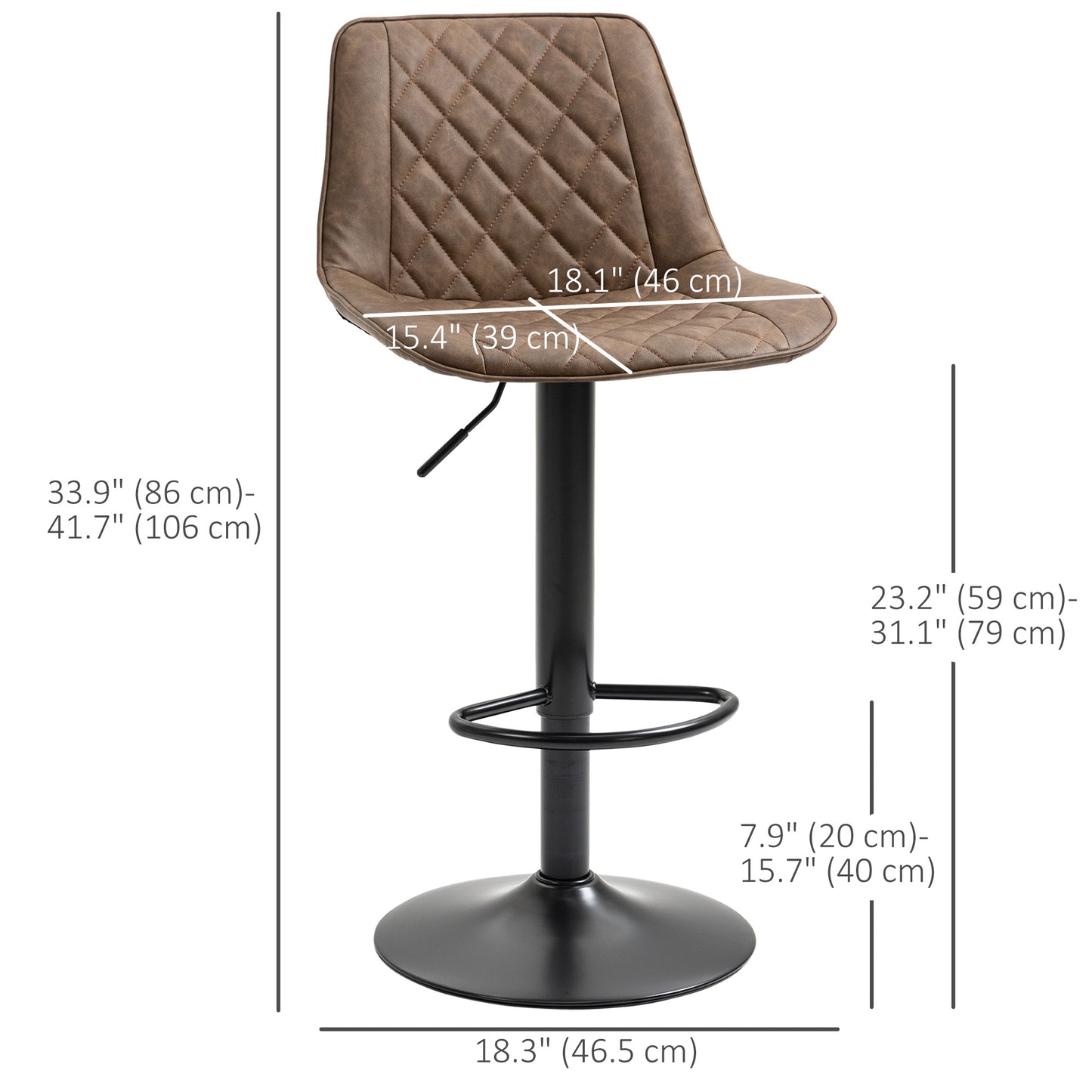 Bar Stools Set of 2, Swivel Counter Height Barstools with Back, Footrest, Adjustable Height, Dark Brown
