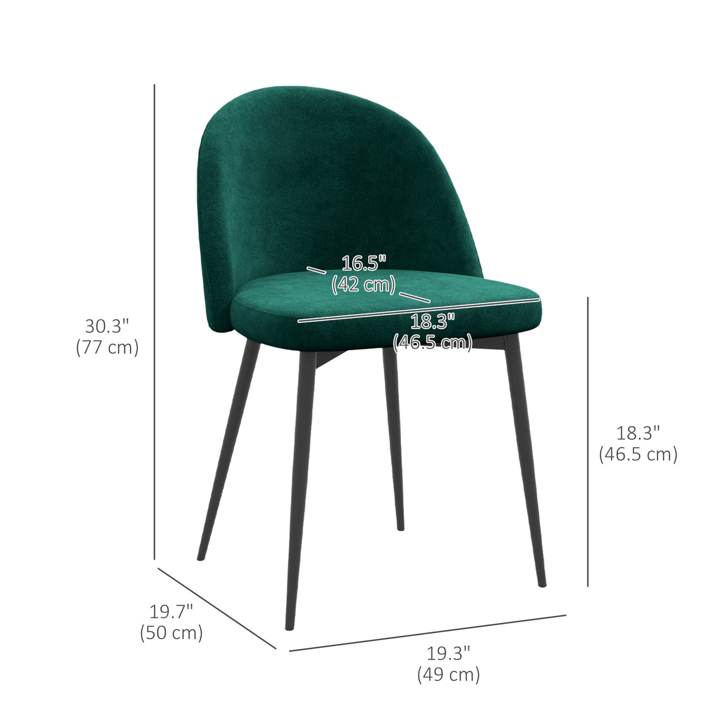 Set of 2 Mid-Back Dining Chair, Mid-Back Velvet-touch Upholstery Kitchen Chair for Living Room Dining Room, Green