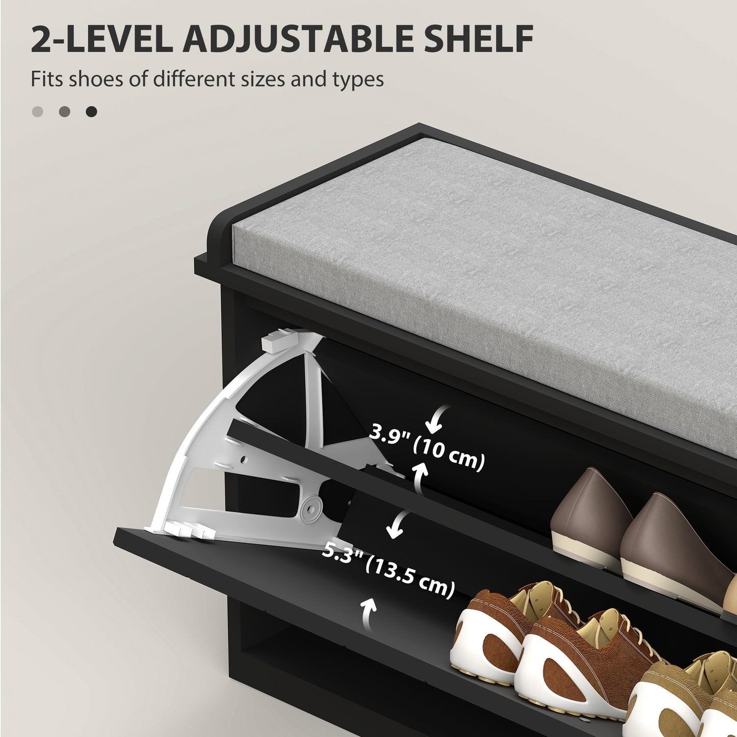 Shoe Storage with Seat, Upholstered Hallway Bench, Shoe Bench with Flip Drawer, Adjustable Shelf for 8-10 Pairs of Shoes
