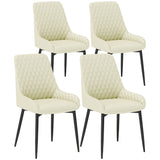 Set of 4 Upholstered Kitchen Chairs, Modern Dining Chairs with Diamond Tufting and Steel Legs for Dining Room, Cream White