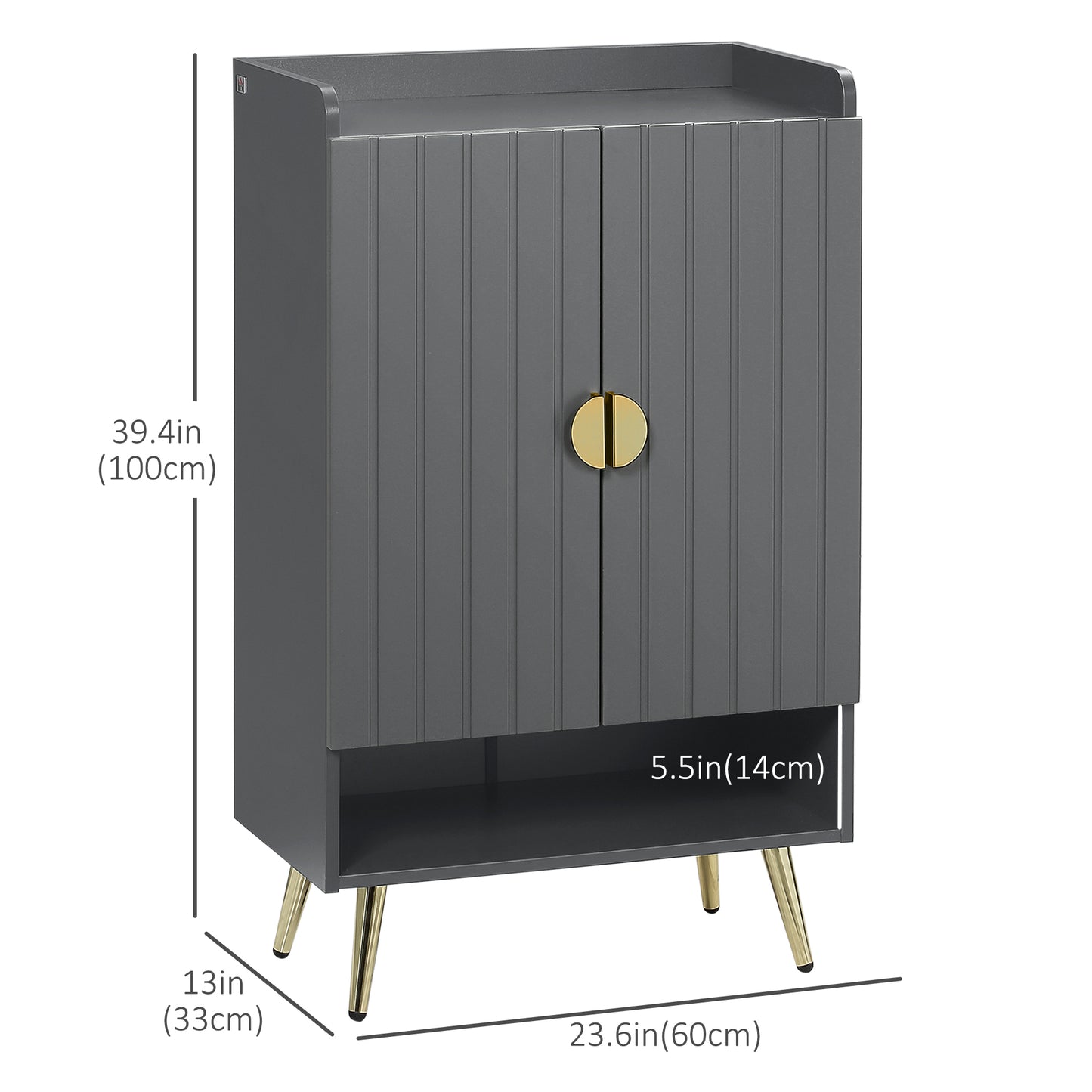 Entryway Shoe Storage Cabinet, Narrow Shoe Cabinet with Adjustable Shelves and Open Shelf for 15 Pairs of Shoes, Grey