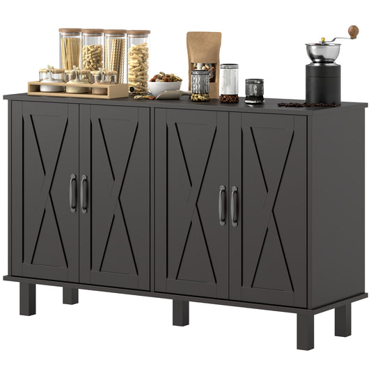 Kitchen Sideboard Cabinet with 4 Barn Doors and 2 Adjustable Shelves, Buffet Table for Living Room, Hallway, Black