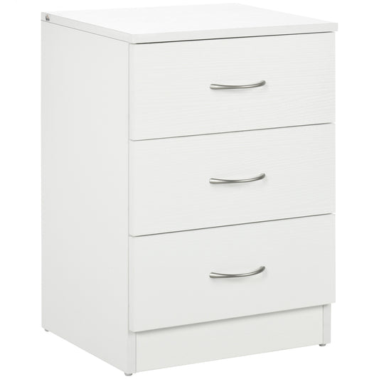 Bedside Table with 3 Drawers, Modern Wood Nightstand, Side End Table for Bedroom, White
