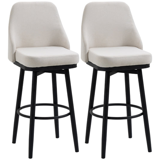 Extra Tall Bar Stools Set of 2, Modern 360° Swivel Barstools, Dining Room Chairs with Steel Legs Footrest, Cream White