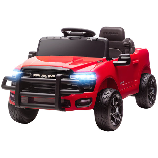 Qaba 12V Ride on Car, Licensed Dodge RAM 3500 Electric Vehicle with Remote Control, Suspension for 3-5 Years, Red