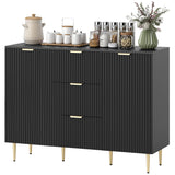 Modern Kitchen Storage Cabinet, Sideboard Buffet Cabinet w/ 3 Drawers and Adjustable Shelves for Kitchen Hallway, Black