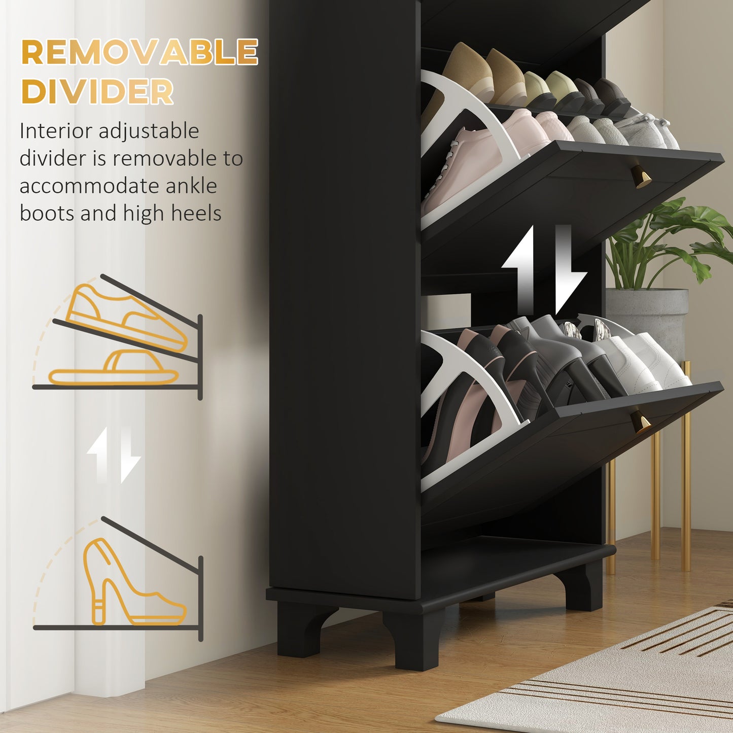 Narrow Shoe Storage with 3 Flip Drawers and Adjustable Shelves, Shoe Cabinet Organizer for 12 Pairs of Shoes, Black