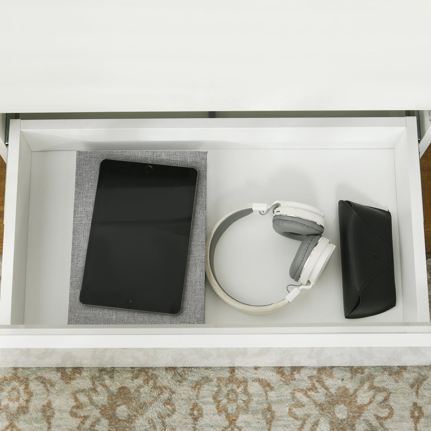 Modern Nightstand, Bedside Table with 2 Drawers, USB Powered RGB LED Lights for Bedroom, White