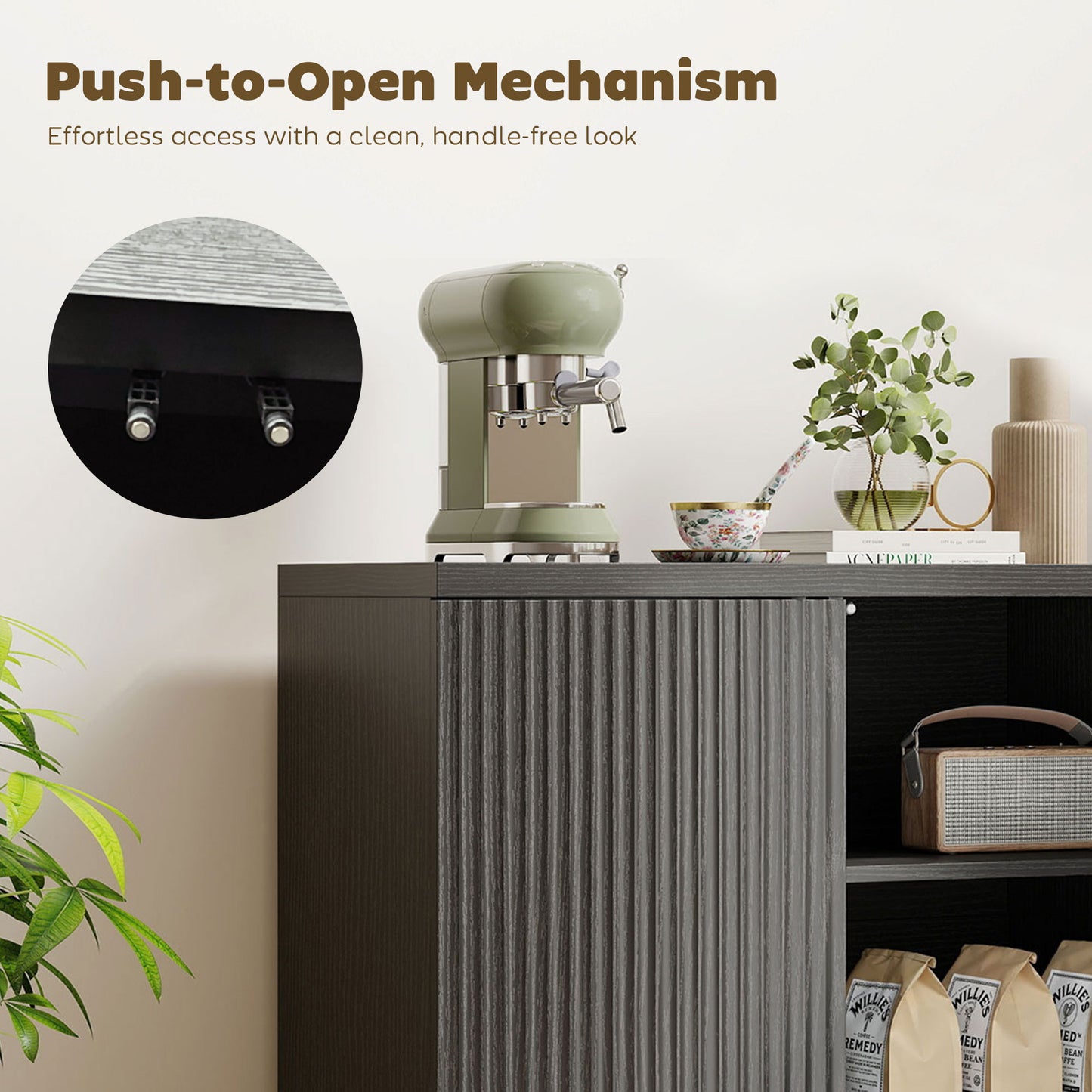 Sideboard Buffet Cabinet, 30.7" Kitchen Cabinet with Soft-Close Door and Adjustable Shelves, Distressed Black Grey