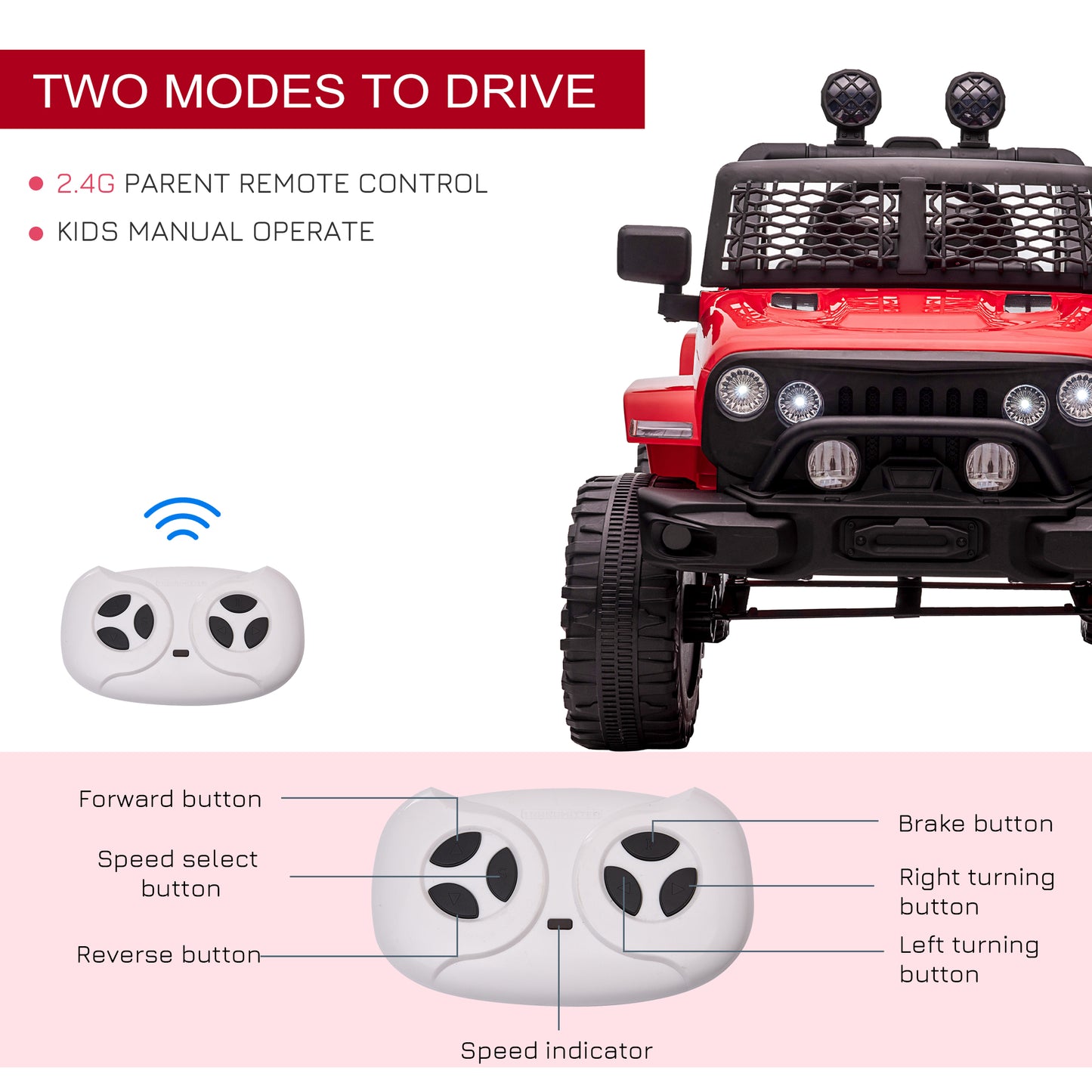 Aosom 12V Ride On Car Off Road Truck for kids SUV Electric Battery Powered with Remote Control, Adjustable Speed, Red