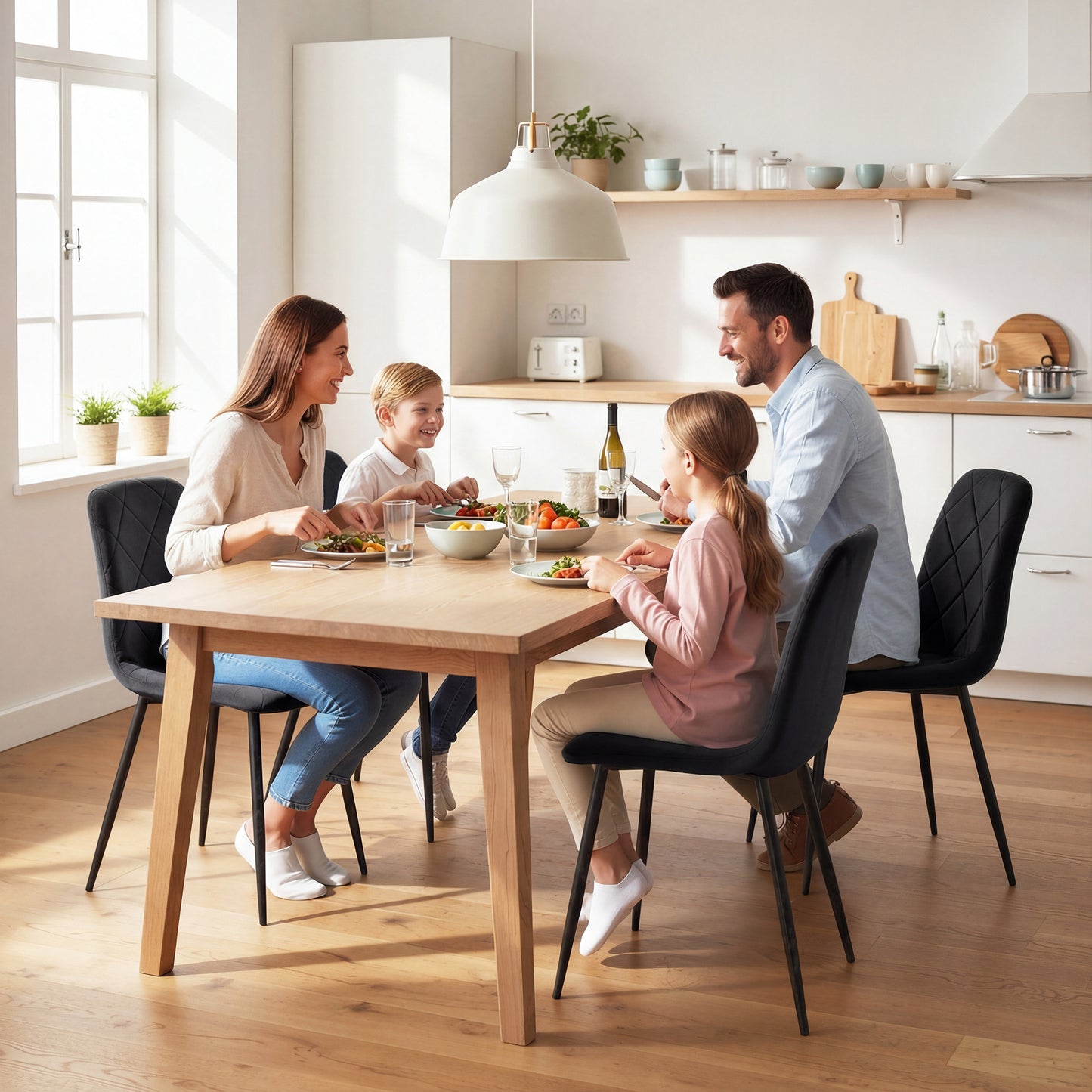Dining Chairs Set of 4, Upholstered Dining Room Chairs with Steel Legs, Modern Kitchen Chair for Dining Room, Black