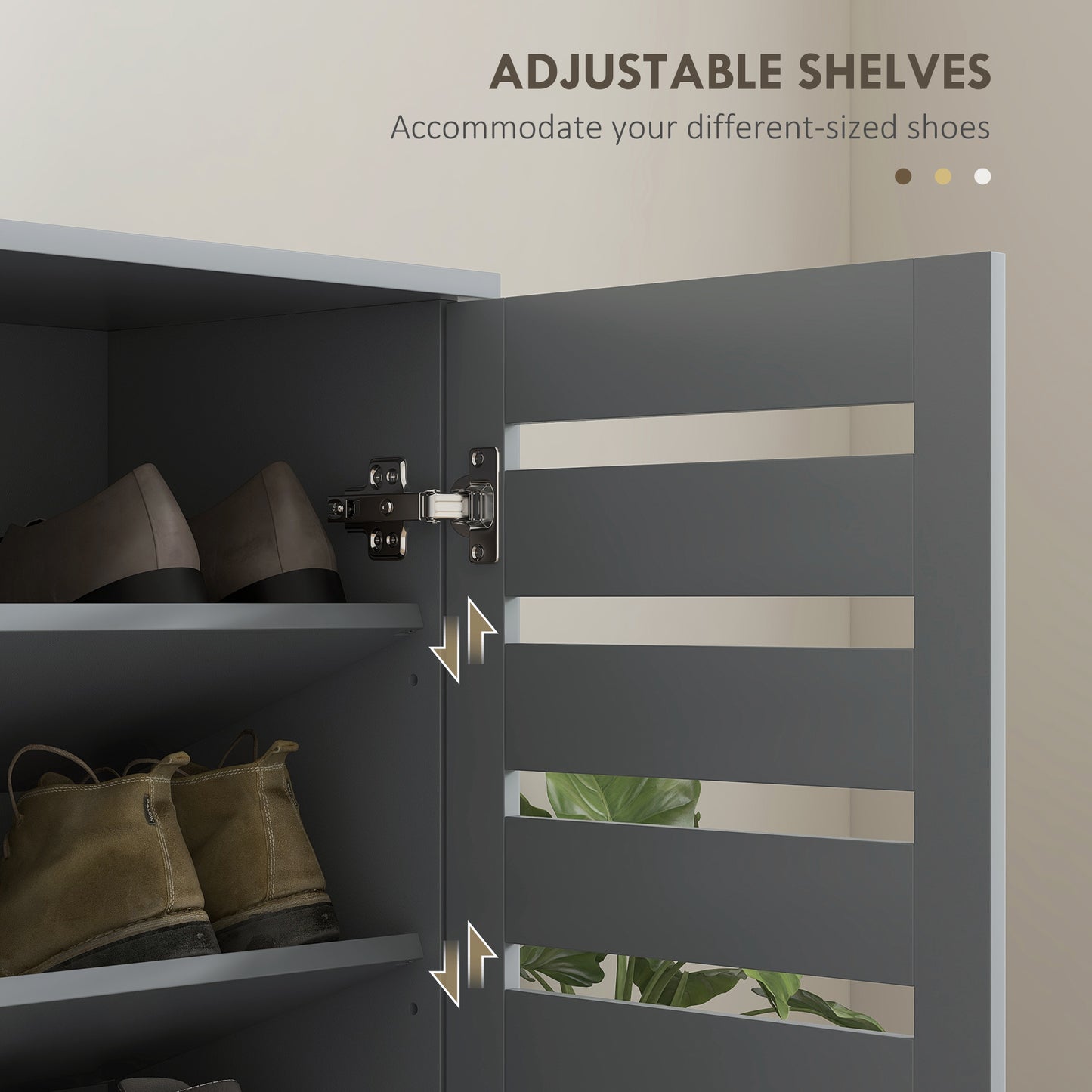 Shoe Storage Cabinet, Shoe Cabinet with 2 Slatted Doors for 15 Pairs of Shoes, Dark Grey