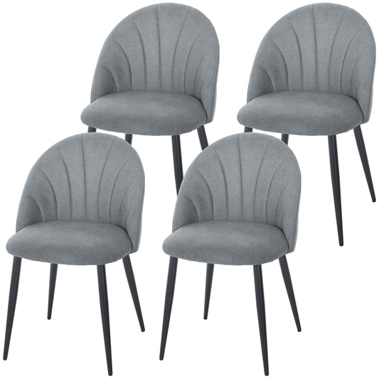 Modern Dining Chairs Set of 4, Upholstered Dining Room Chairs with Metal Legs, Shell Backrest, Padded Seat, Grey