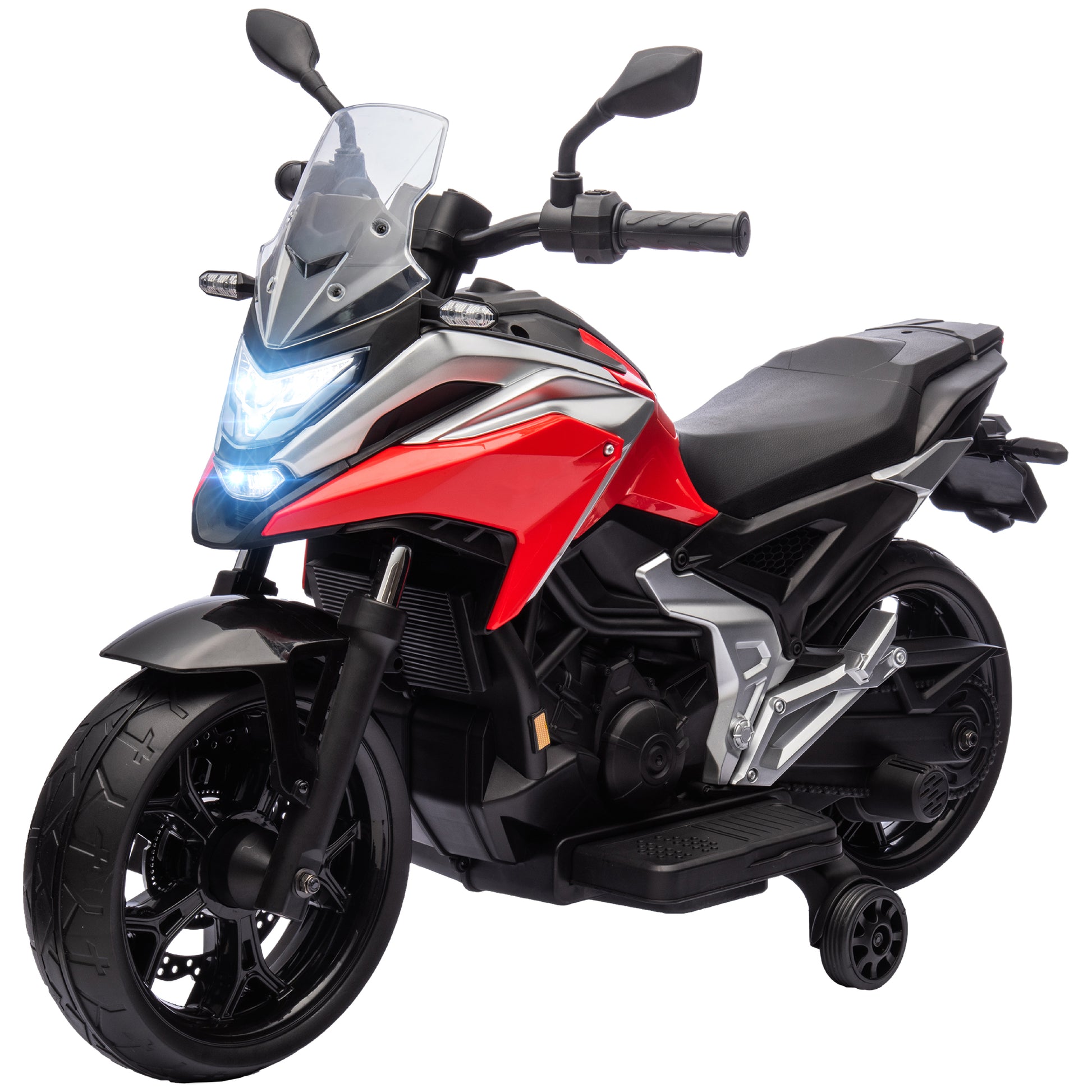 Qaba Honda Licensed 12V Ride on Motorbike for Kids with Headlights Music Training Wheels, for 3-6 Years, Red