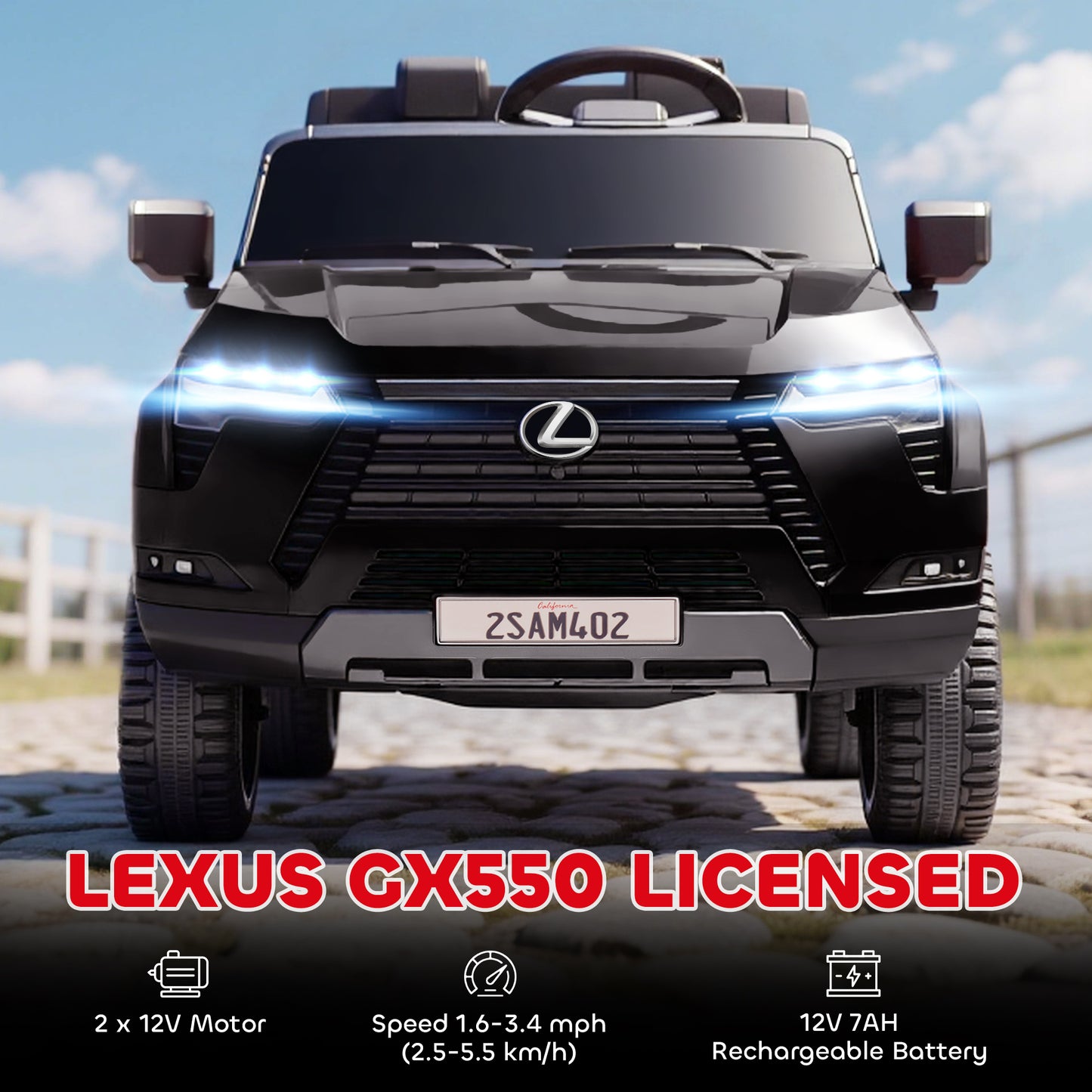 Qaba 12V Ride On Car, Licensed Lexus GX550, 2-Seater Kids Electric Vehicle with Remote Control and Suspension System, Black