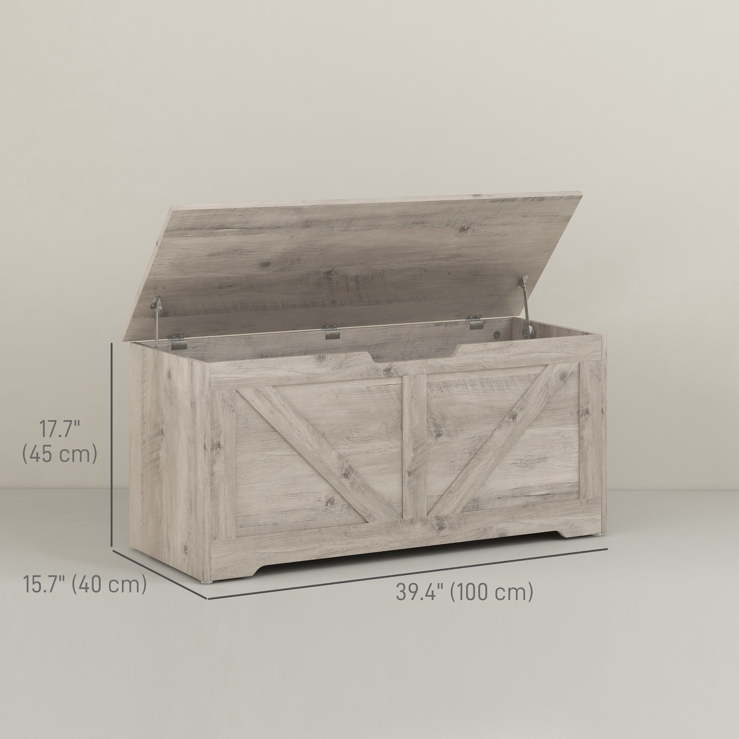 39.4 Inches Storage Chest, Storage Trunk with 2 Safety Hinges for Living Room, Grey Wood Grain