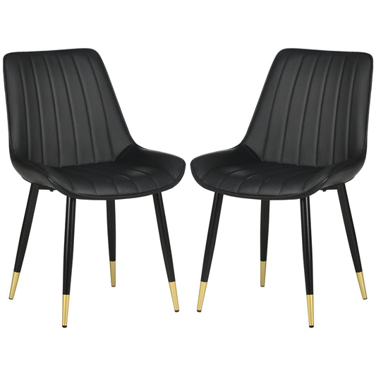 Dining Chairs Set of 2, Modern Kitchen Chair with PU Leather Upholstery and Steel Legs for Living Room, Bedroom, Black