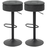 Set of 2 Barstools with Storage, Swivel Bar Stools with PU Leather Upholstered, Footrest, Steel Base, Black