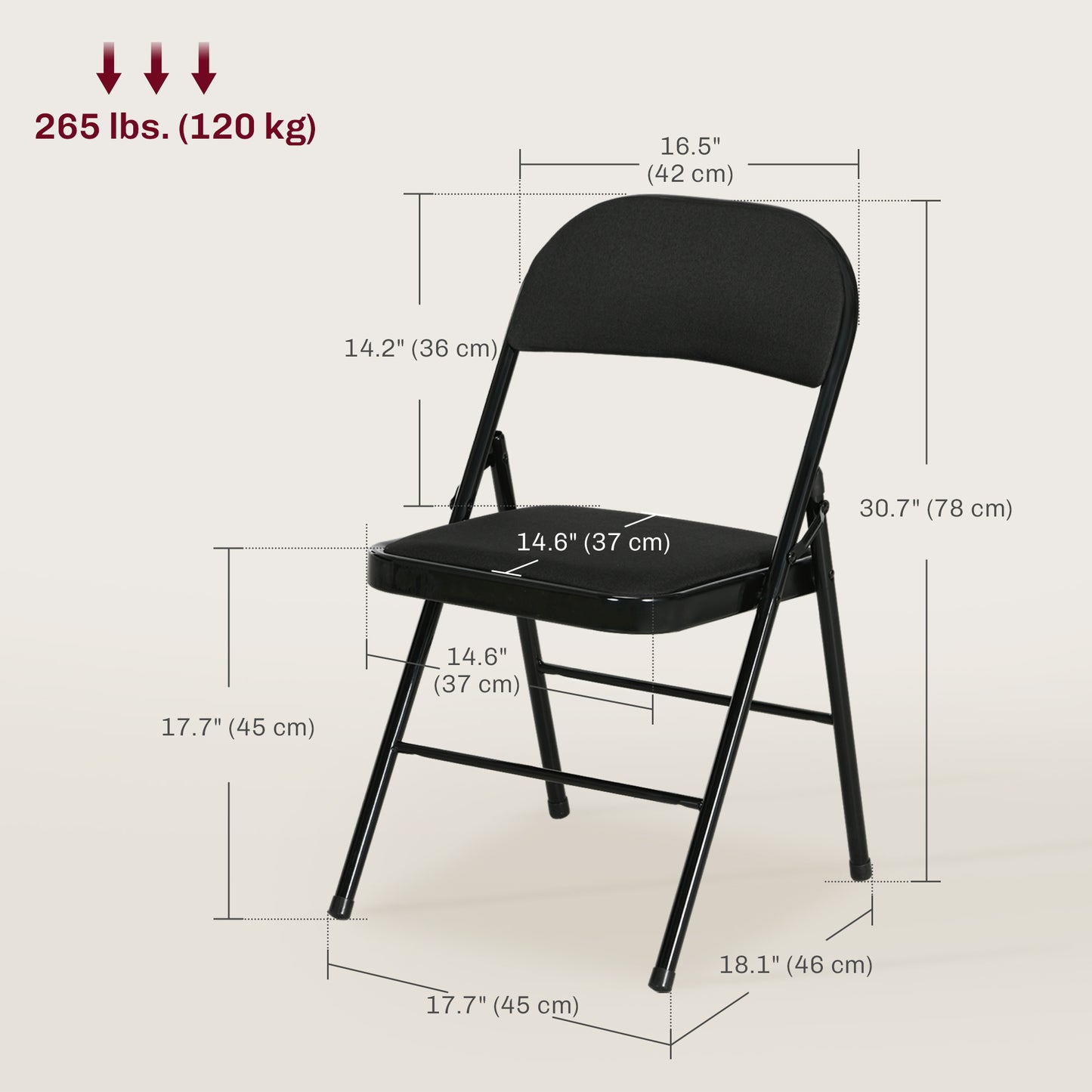 Set of 4 Metal Foldable Chairs, Faux Linen Padded Folding Chairs with Cushion Seat and Open Back for Indoor, Black