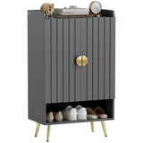 Entryway Shoe Storage Cabinet, Narrow Shoe Cabinet with Adjustable Shelves and Open Shelf for 15 Pairs of Shoes, Grey