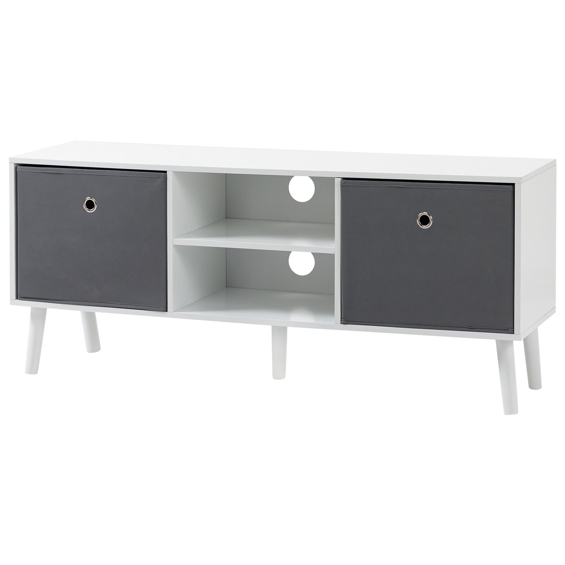 Modern TV Stand Cabinet with Foldable Drawers and Shelves for Living Room, Bedroom, White