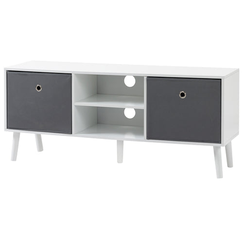 Modern TV Stand Cabinet with Foldable Drawers and Shelves for Living Room, Bedroom, White