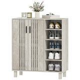 Shoe Storage with Double Doors and Open Shelves 17 Pair Shoe Storage Organizer for Entryway Hallway Light Grey